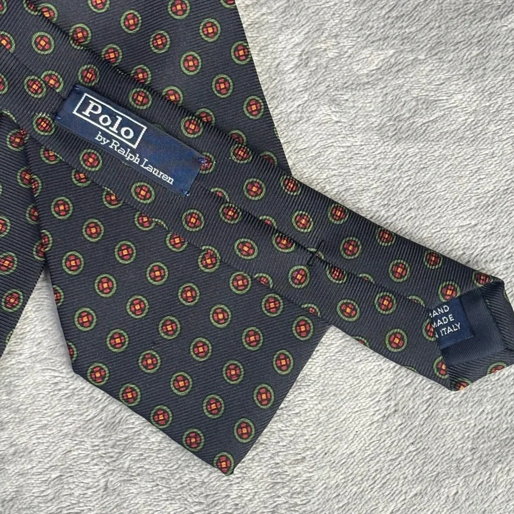 Polo Ralph‎ Lauren Necktie Mens OS Navy Blue Green Red Medallion Silk Italy Tie